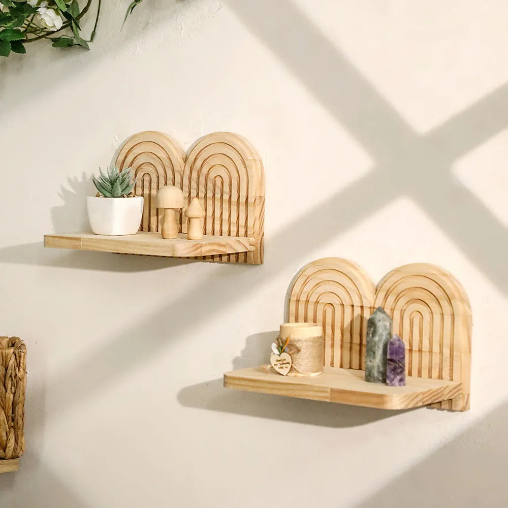 Multi-layer solid wood wall flower pot storage rack with six layers for home decoration