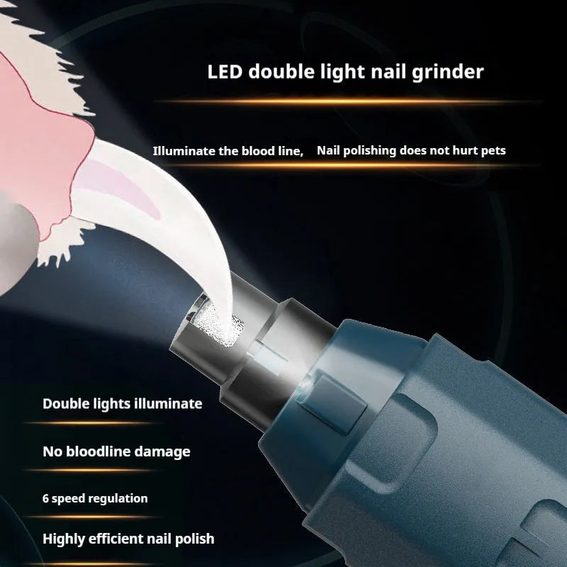 Pet 6-speed control nail piercing device in dark blue with LED light and fine grinding head