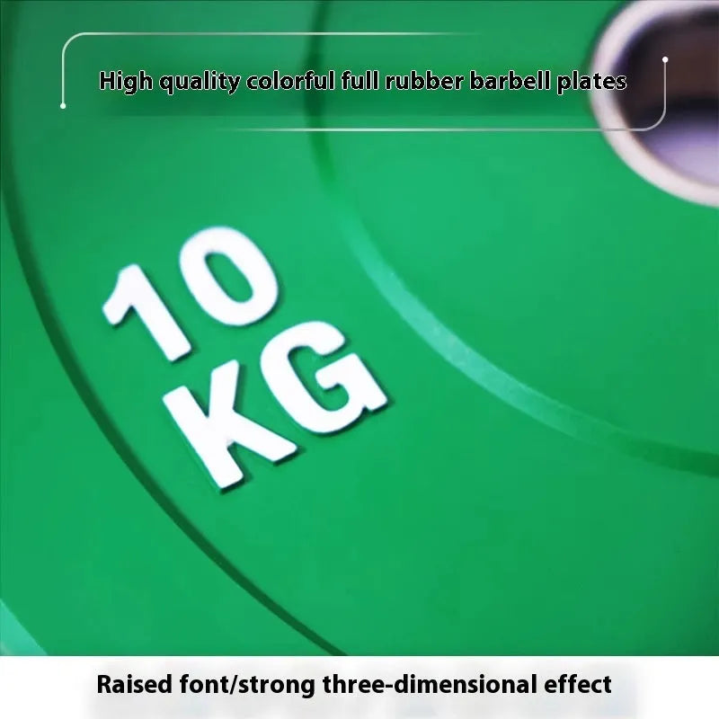 Macaron elastic rubber weight plate in green with large centre hole, colour-coded 10kg option