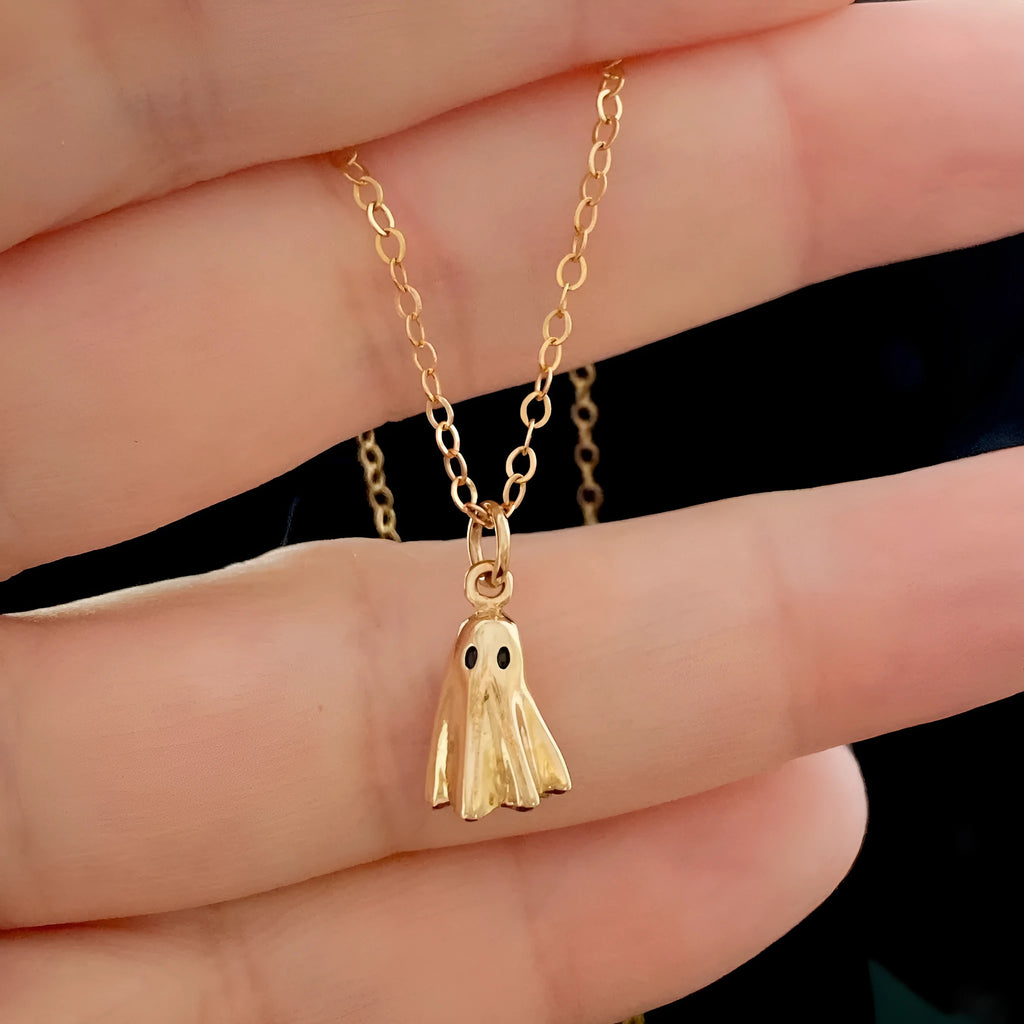 Ghost pendant necklace with stainless steel chain in three style options