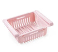 Plastic telescopic storage basket in white for refrigerator drawer organisation