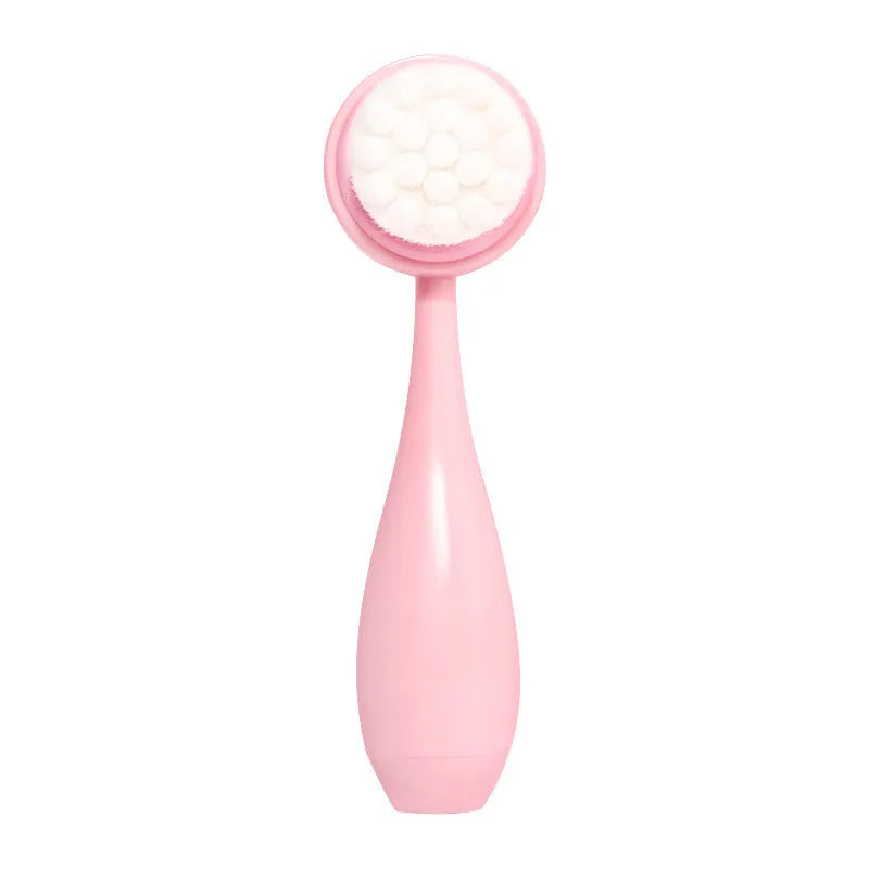 Facial brush and hair band set in coral fleece material with nylon bristles and plastic handles