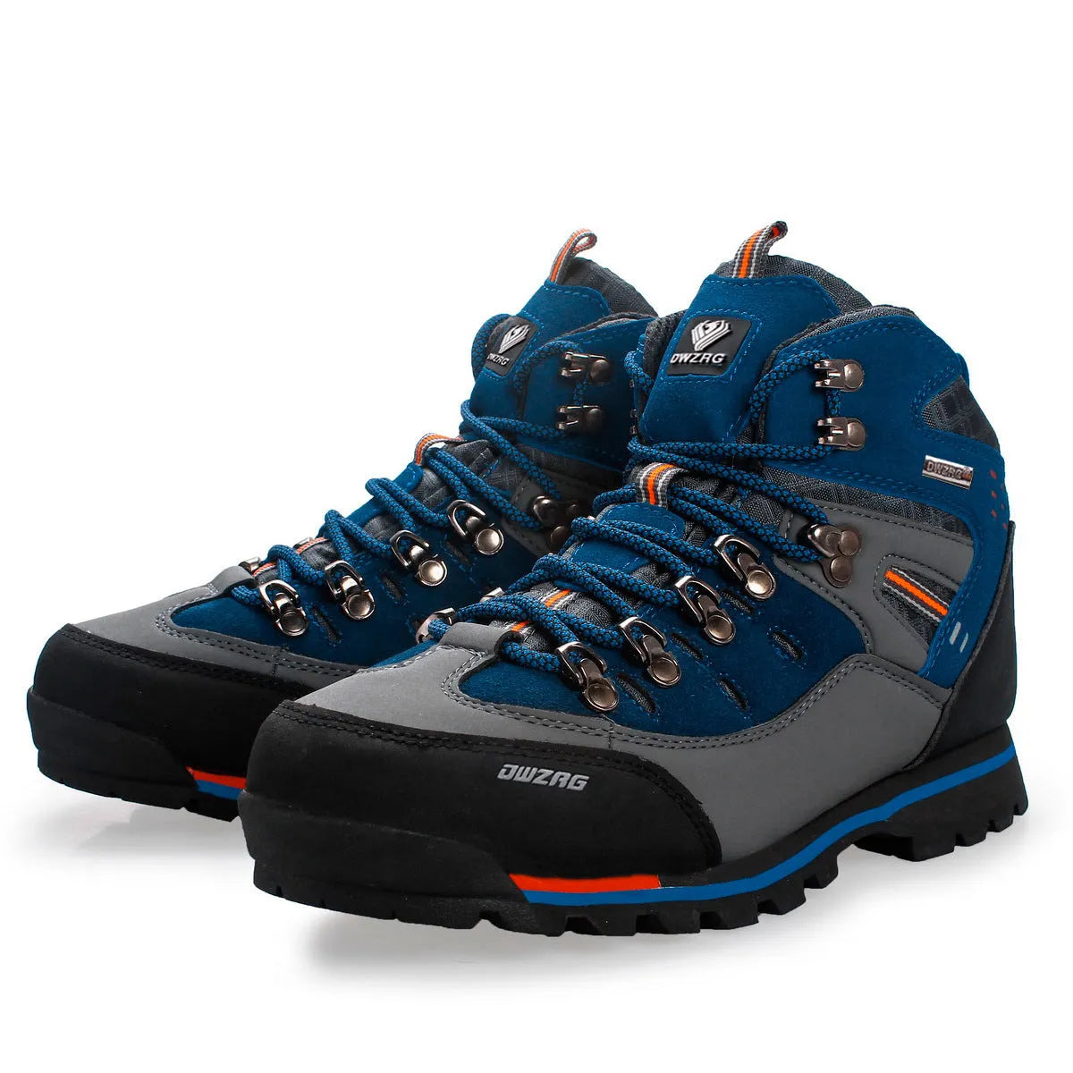 High-top hiking boot with synthetic leather upper and EVA sole, round toe, sewn line detailing, black and yellow colour