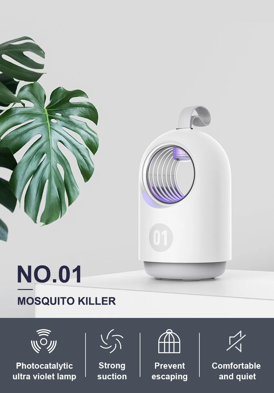 White photocatalyst mosquito killer lamp with silicone handle, USB powered, 368nm UV light