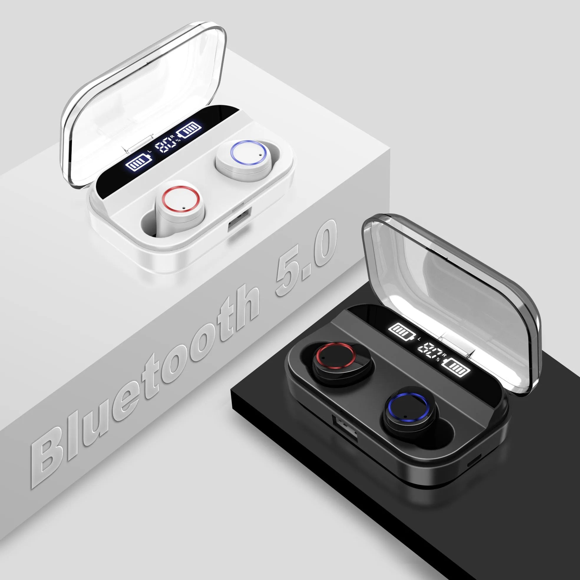X11 Bluetooth wireless earbuds in black with charging case and multiple ear tip sizes