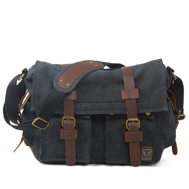Men's canvas crossbody shoulder bag in postman style with flap design