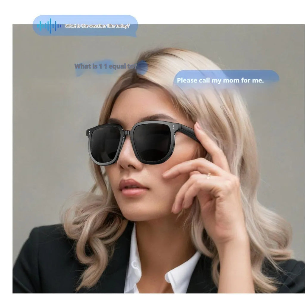 Black PC smart glasses with Bluetooth audio and touch controls for music and calls