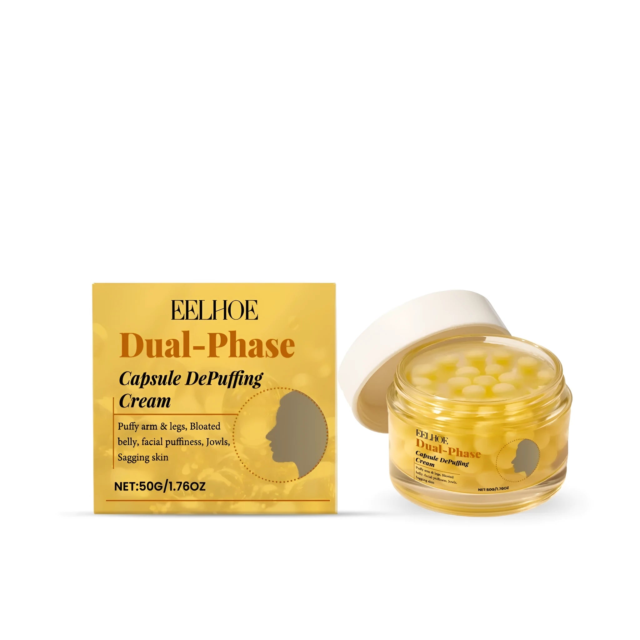 Dual-Phase Capsule Depuffing Cream 50g jar with cream and yellow beads