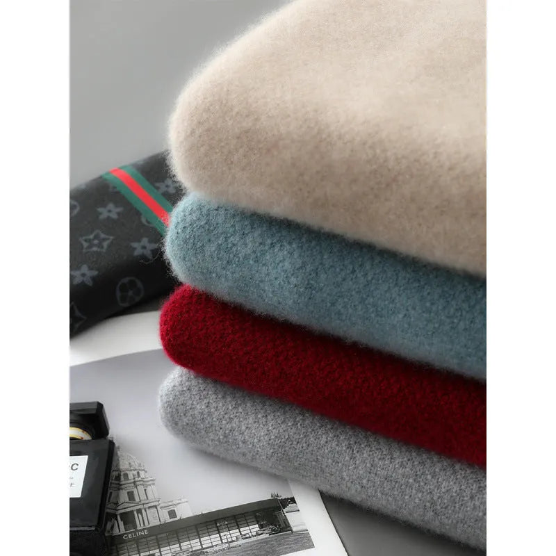 Half-zip wool sweater in Chinese red colour with round neck and regular sleeves