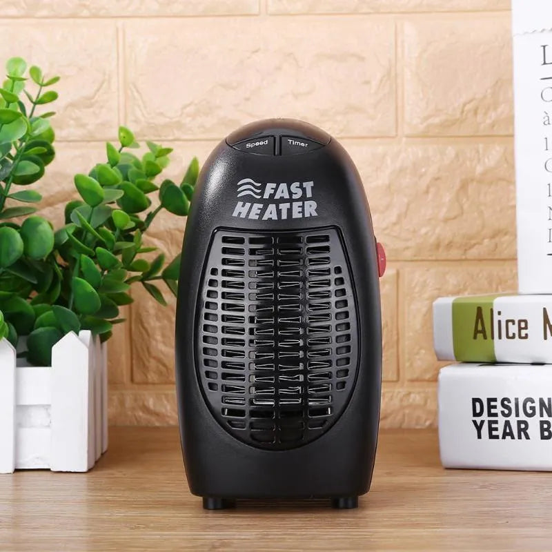 Black mini ceramic electric heater with digital display and rotating plug