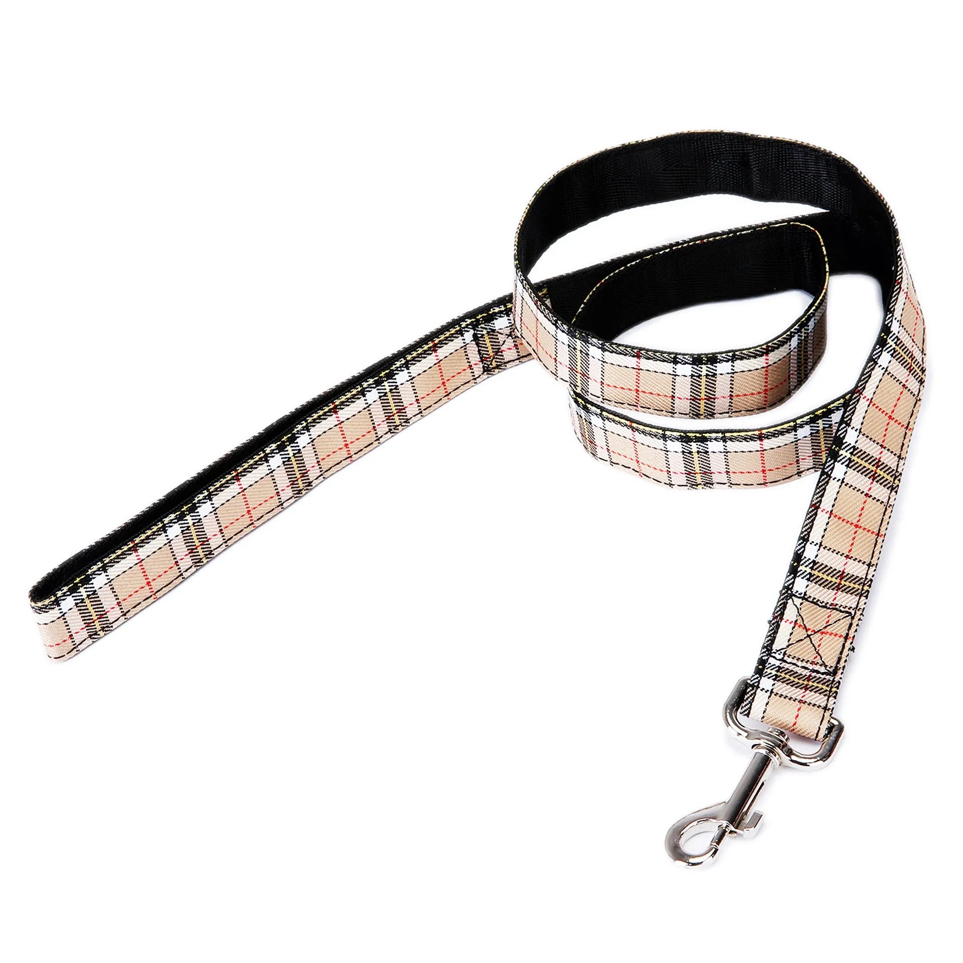 Black imitation nylon Christmas plaid stripe pet traction rope 120cm long on white background