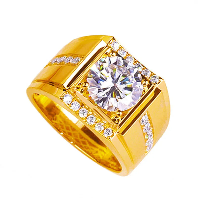 Men's geometric diamond zircon ring with adjustable open mouth design in rose gold colour.