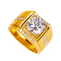 Men's geometric diamond zircon ring with adjustable open mouth design in rose gold colour.