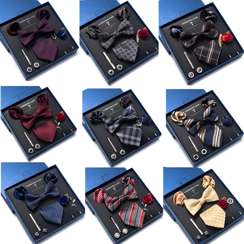 Eight monochrome rayon bow ties in jacquard finish, heart-shaped arrow type, set for men