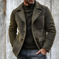 Men's retro solid colour Army Green woolen coat on display for casual winter wear