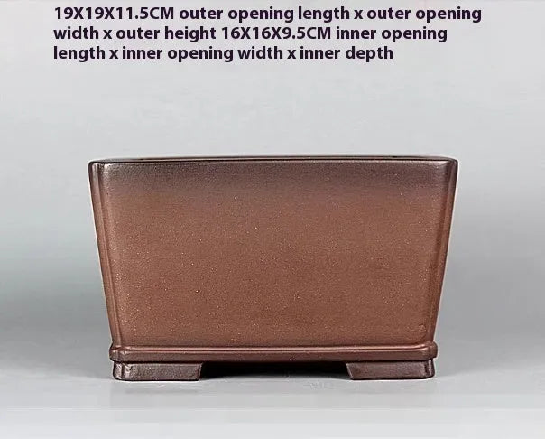 Brown handmade purple clay antique flower pot with square 19x19 cm base