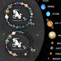 Natural stone beaded bracelet set showing two bracelets with zodiac sign charms.