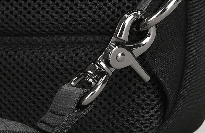Men's anti-theft USB chest bag in black, made from Oxford cloth with zip closure and square vertical shape