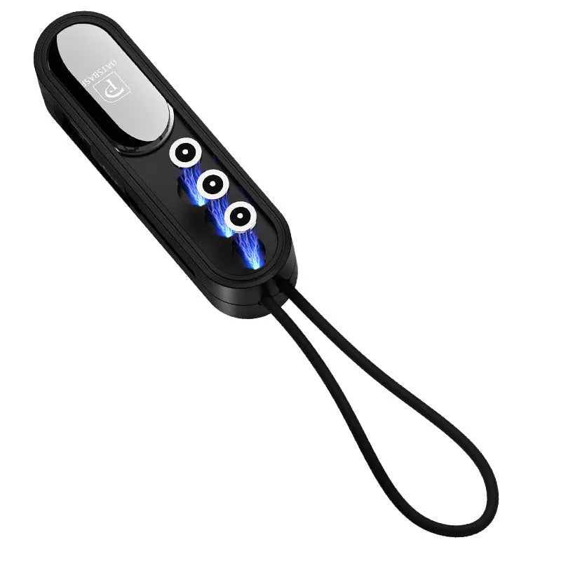 Magnetic three-in-one data cable in black with USB interface and three branch connectors
