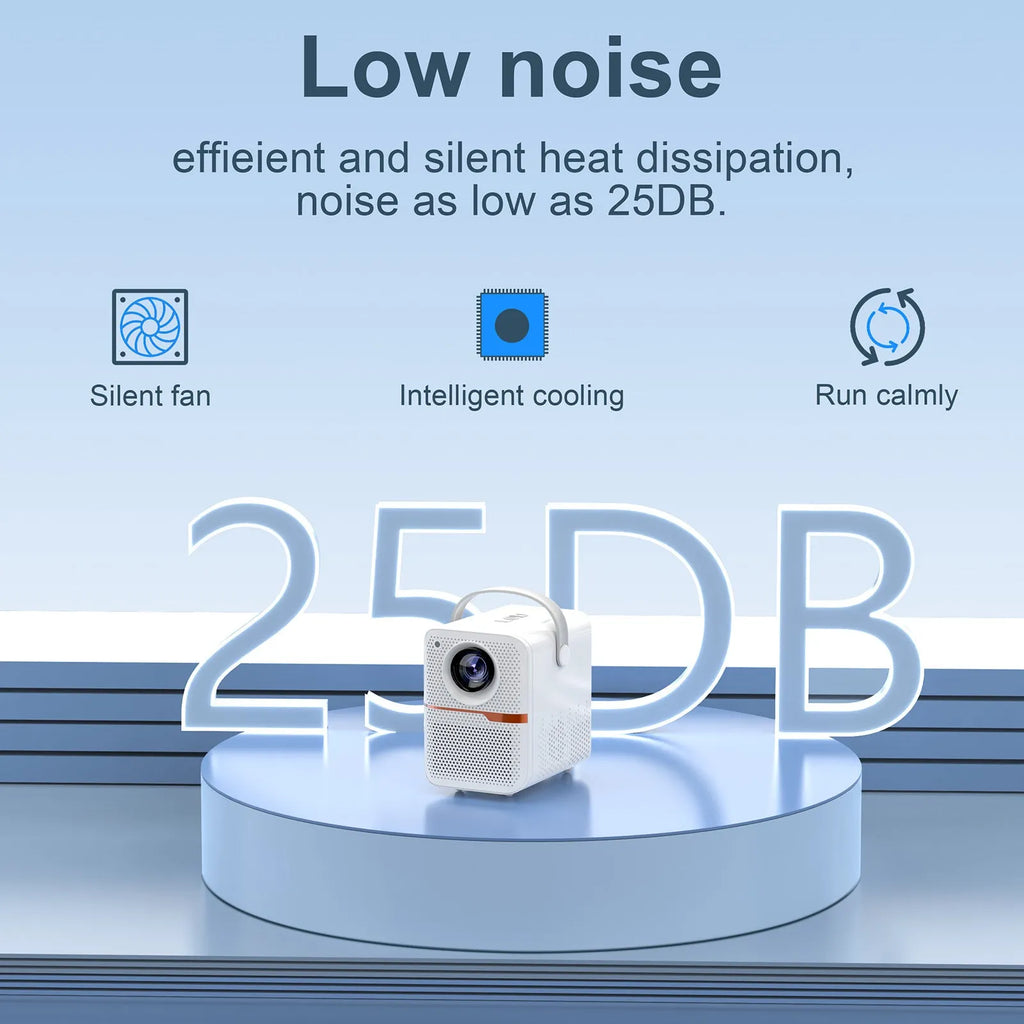 P10 2023 mini portable LCD projector in black with Android system, 720p resolution and 400 lumens