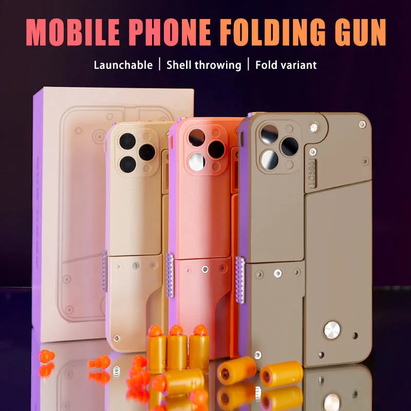 Folding mobile phone dart blaster toy with soft foam bullets in pink