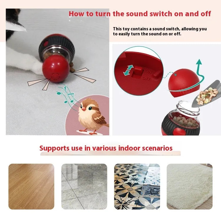 Rotating funny cat sound food dropping ball toy with super ball attachment