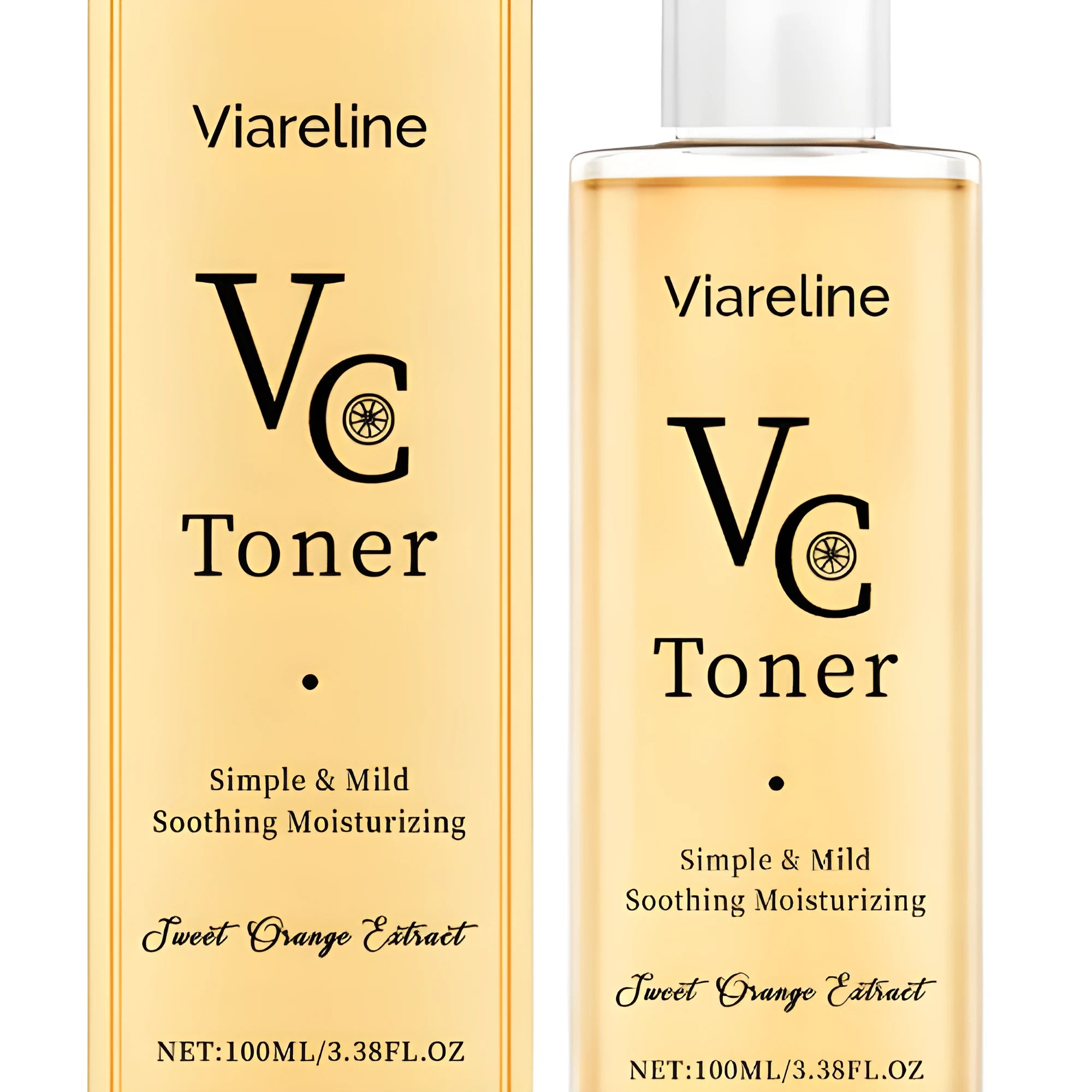 100ml moisturising toner with vitamin C and sodium hyaluronate in a white bottle with a black cap