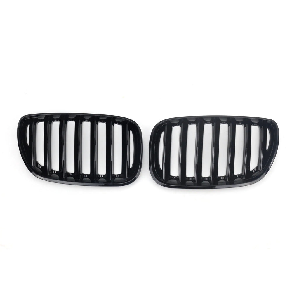 Bright black ABS medium mesh front grille set for BMW X5 E53 2000-2003, pair of two grilles