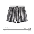 Men's reflective bright silver woven loose fit underwear with mid waist design