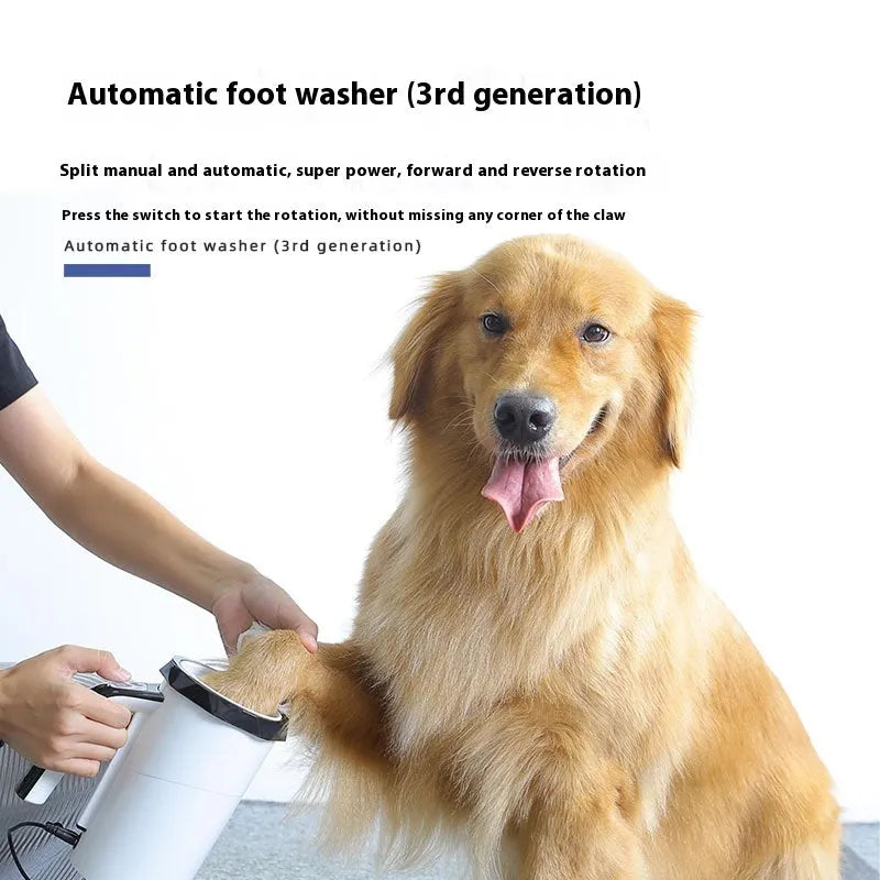Pet automatic foot-washing machine USB rechargeable silicone dog paw cleaner in white and blue
