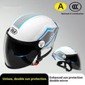 3C-certified motorcycle half helmet with ABS shell and dual mirrored visor in light brown colour option