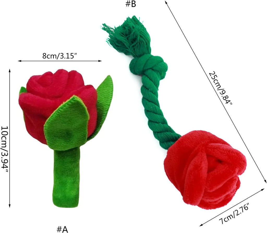 Chew-resistant plush rose flower dog toy with squeaker for small dogs and puppies, soft plush material