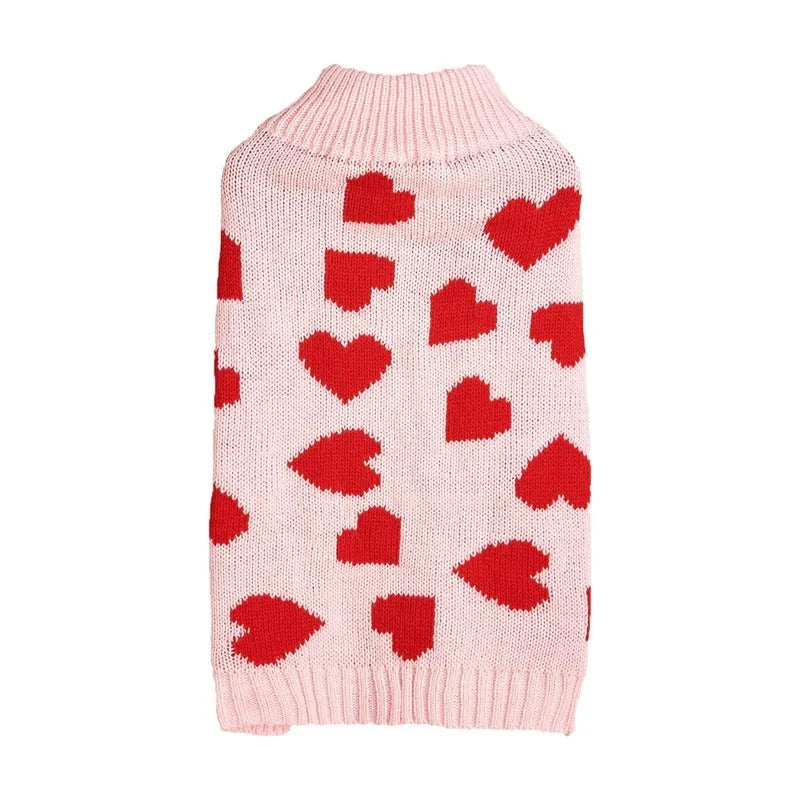 Dog sweater with love heart and bow design in acrylic material