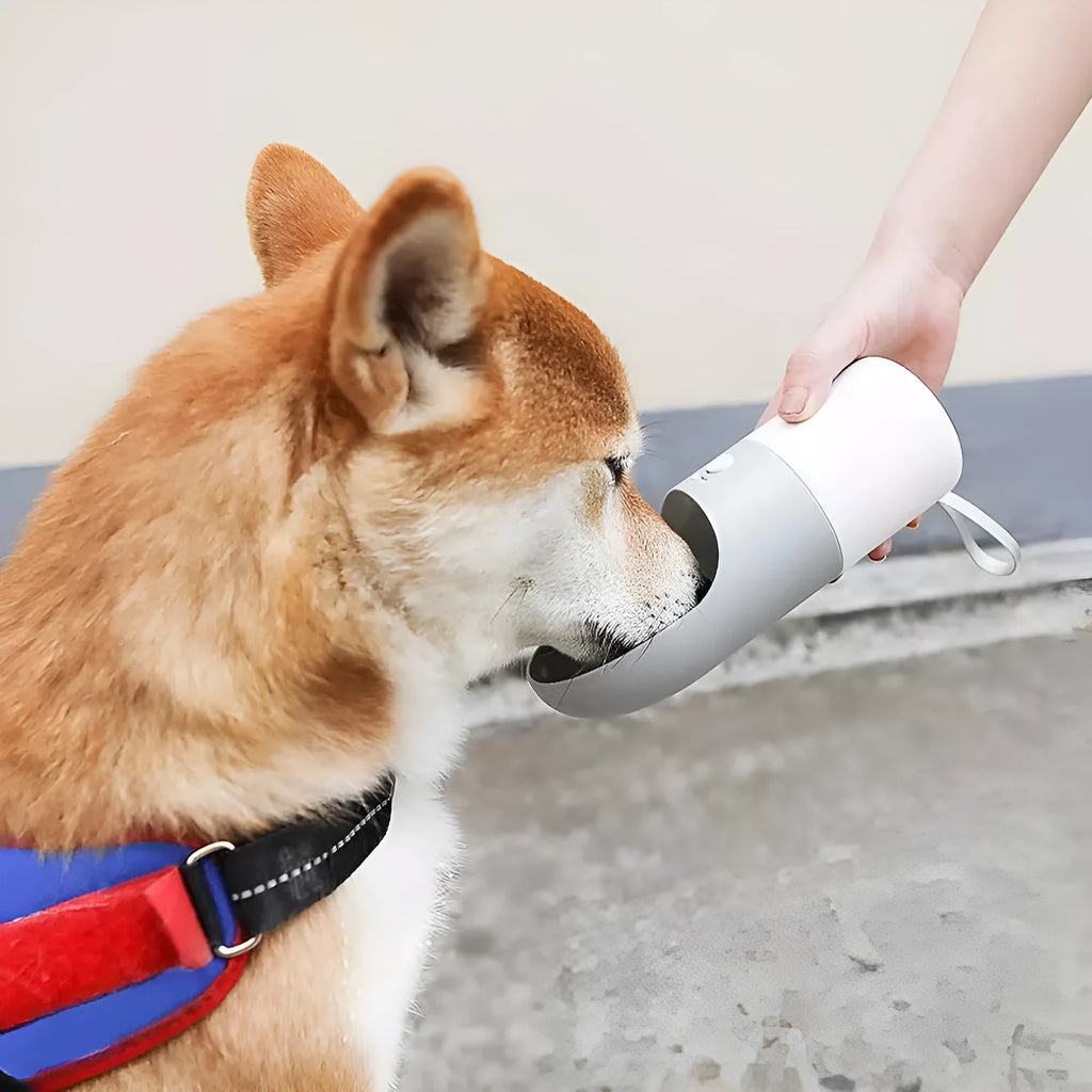 Moestar Rocket pet drinking cup in white gray with splash-proof water outlet and one-button lock