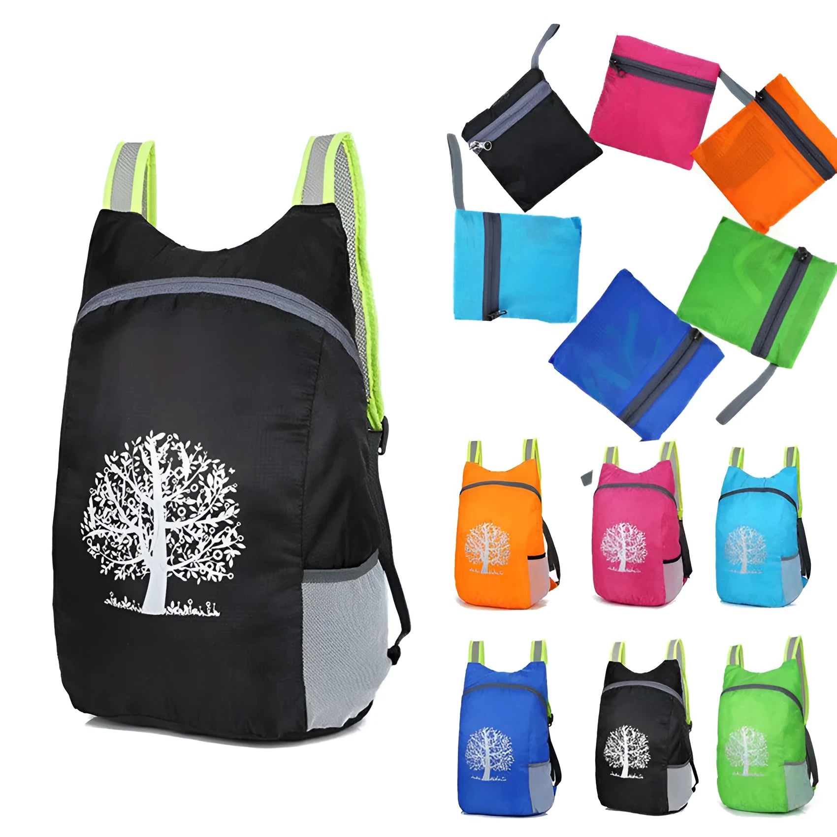 Children's folding backpack with bionic camouflage pattern, polyester construction, adjustable straps, 40x28x13 cm, on outdoor background