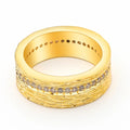 Gold-coloured geometric zircon ring for women with angular design on copper base metal