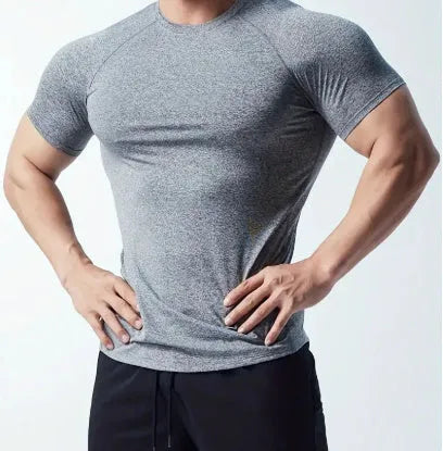 Men's tight stretch quick-dry running T-shirt in polyester blend available in four colours