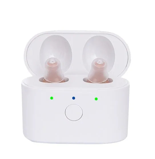 Rechargeable hearing aid with magnetic charging case and type-C interface
