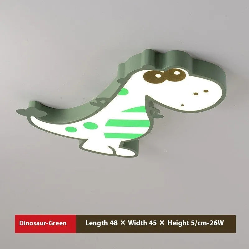 Cartoon dinosaur design ceiling light with a white PVC shade and aluminium fixture, 48 cm in diameter.