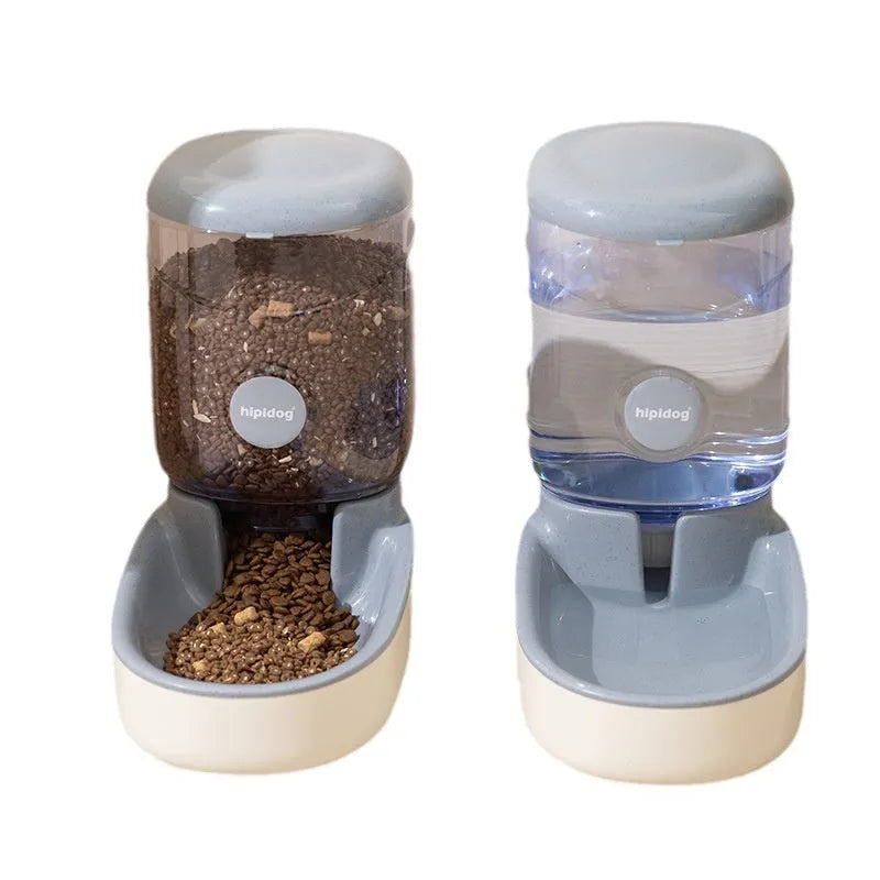 Blue automatic pet water fountain with 3.8-litre capacity for dogs and cats on a kitchen floor.