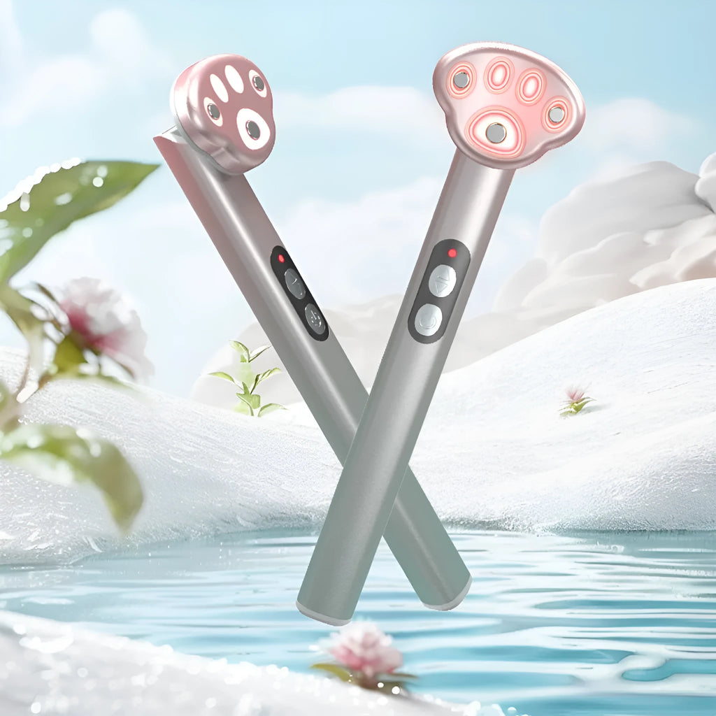 Gradient pink Cat's Paw Eye Beautification Instrument with micro-current vibration and colour light therapy functions