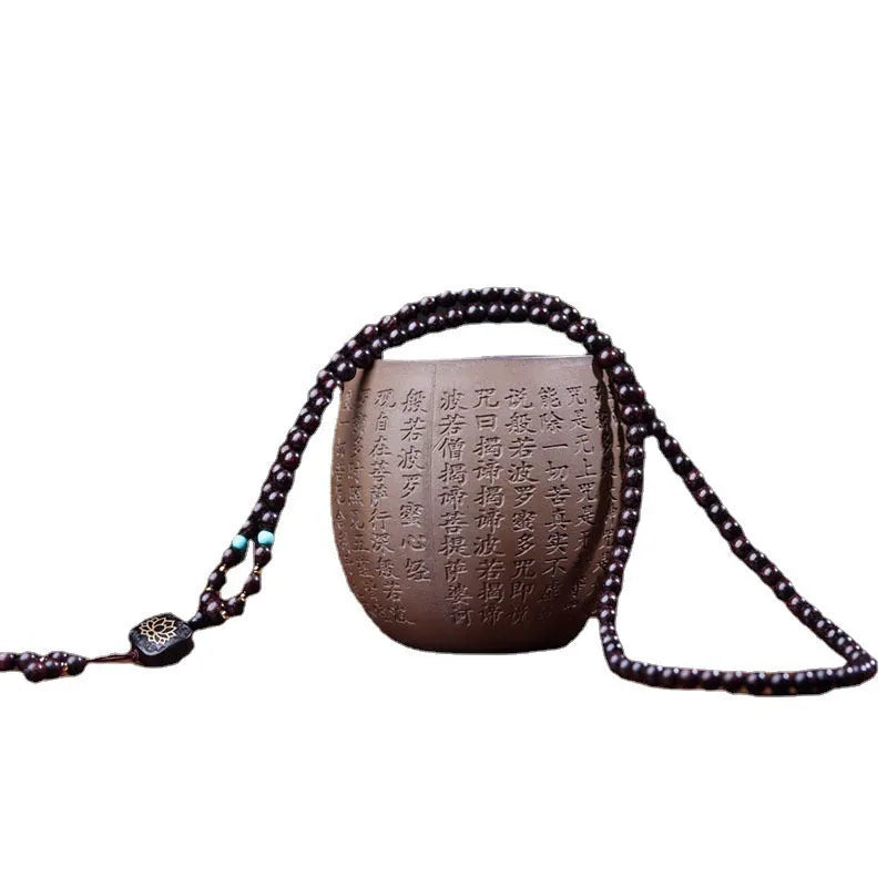 Zambia Rosewood Buddha bead bracelet with flat lotus pendant, 108 beads, grinding finish