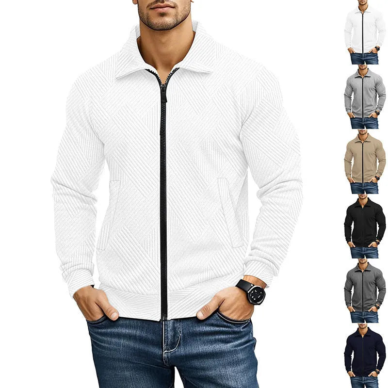 Men's casual jacket solid colour waffle turn-down collar coat front view
