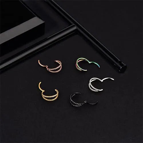 G23 titanium alloy piercing ring with zircon diamond-like coating in gold colour, showing thickness and length dimensions