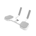 White household flat support trainer made of alloy aluminium tube and ABS plastic on a floor.