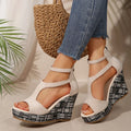 Women's thick-sole slope sandals with ankle strap buckle, fish mouth toe, available in multiple colours