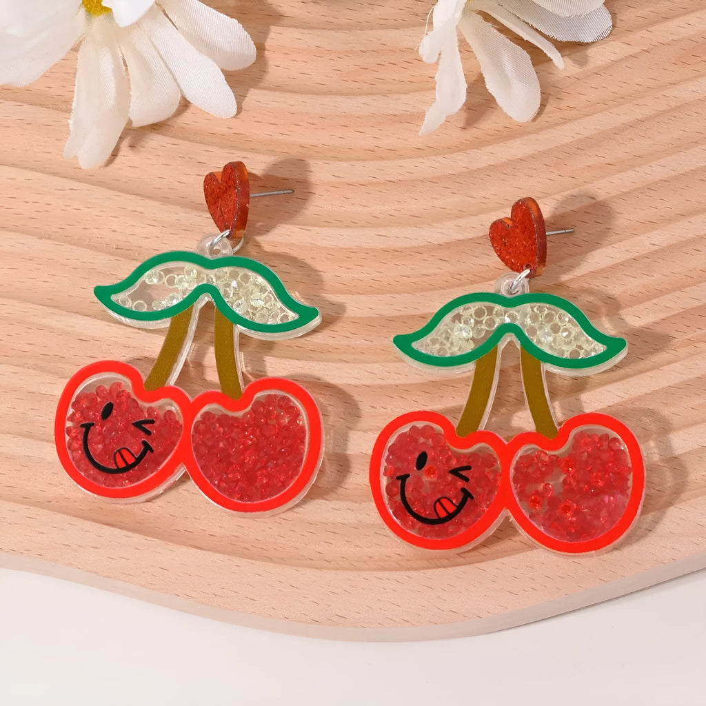 Acrylic dangle earrings for women featuring fruit and cake designs in pastoral style