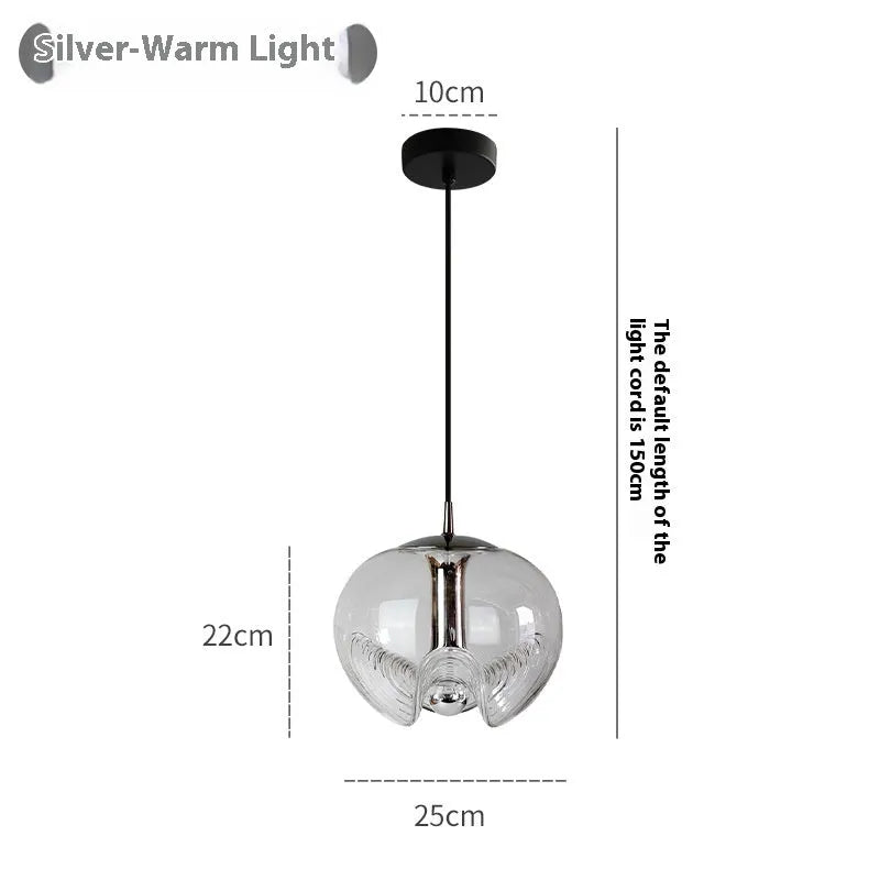 Modern minimalist glass bedside chandelier with 250mm diameter and transparent, amber or smoky grey light colour options