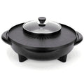 Black Korean-style multifunctional electric hot pot and grill with 5L capacity, 1400W, aluminium alloy inner pot, and wave-plate baking tray