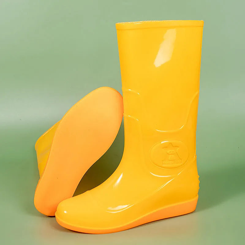 Men's flat washable rain boots labour protection waterproof shoes white or yellow high tube